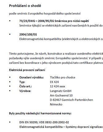 Prohlášení o shodě EK 424 CZ
