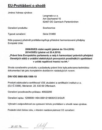Prohlášení o shodě EK480 CZ