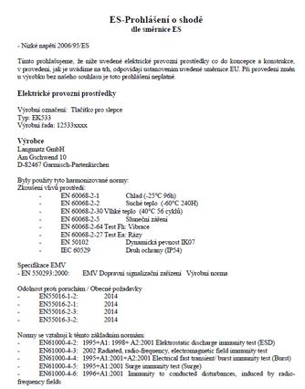 Prohlášení o shodě EK533+ CZ
