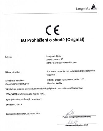 Prohlášení o shodě EK880 skříň pro rozvaděč